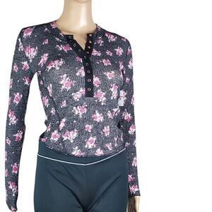 NWT Free People Intimately Black & Pink Floral Henley